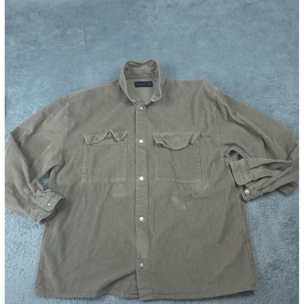 Abercrombie & Fitch Shirt Mens 2XLT Beige Long Sleeve Corduroy Button up Casual